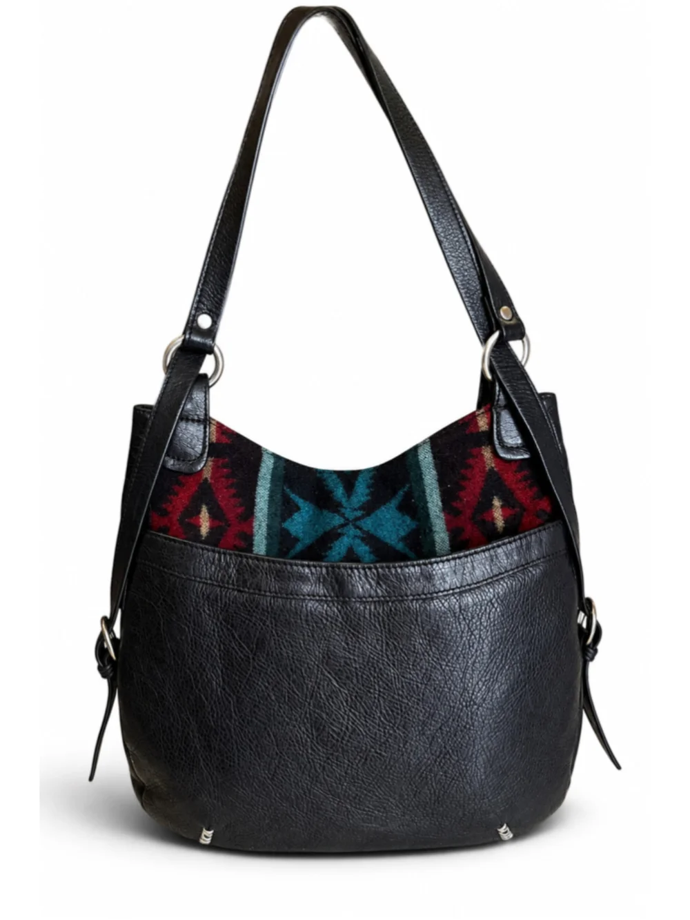 Pendleton Wool Leather Shoulder Bag Hobo Purse Black/Red/Teal Southwestern